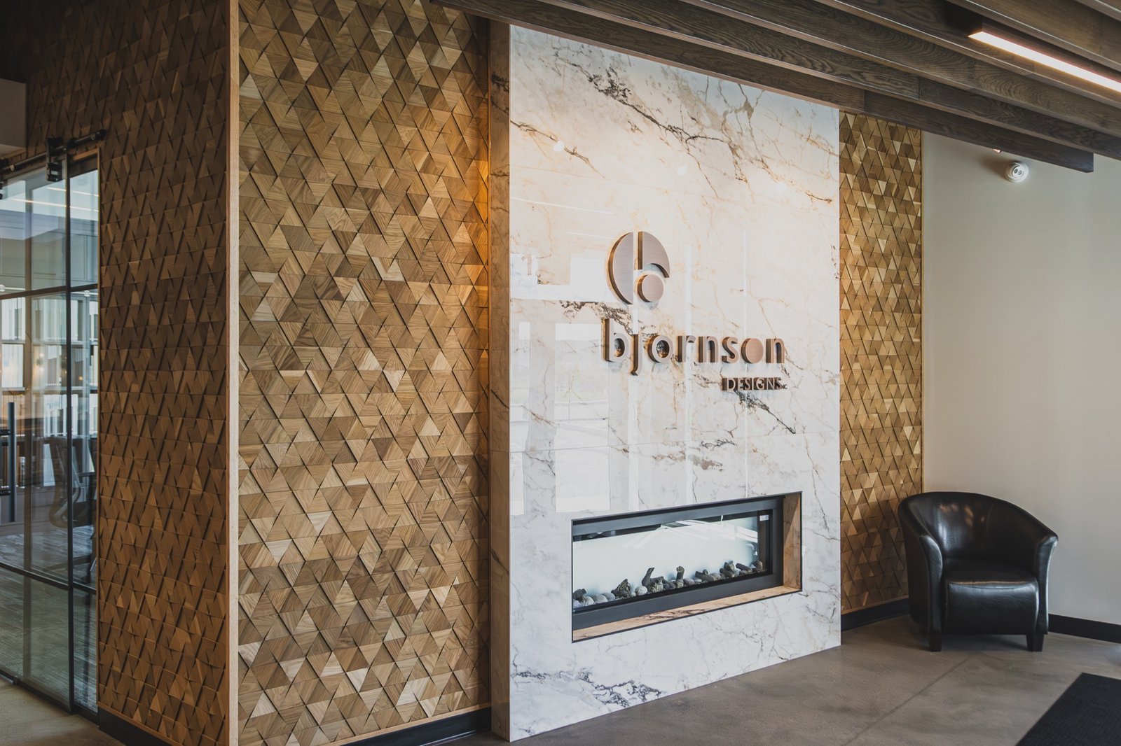 Bjornson Designs showroom feature wall and cabinet material details